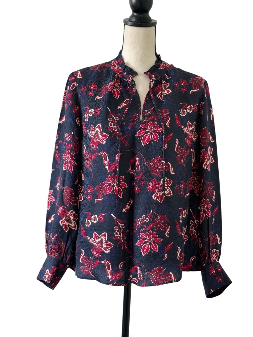 Gerard Darel Paris Silk Blend Fall Floral Paisley Tie Neck Detailed Blouse 38